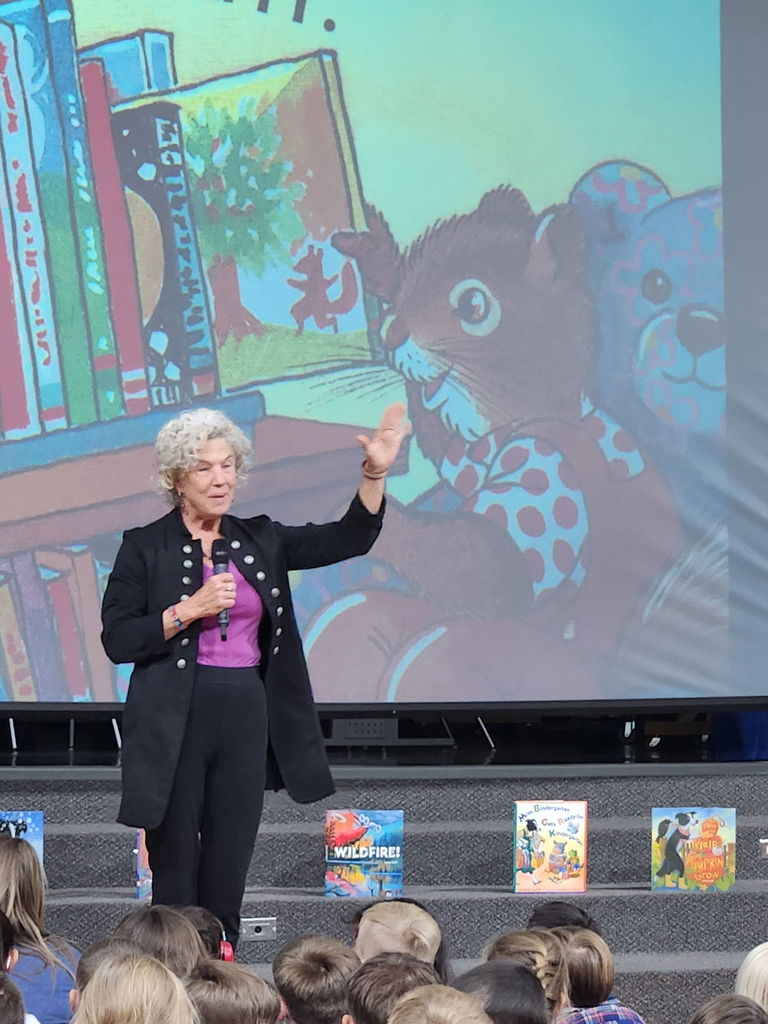 Author Ashley Wolff Presenting to students at Burch Creek Elementary. 