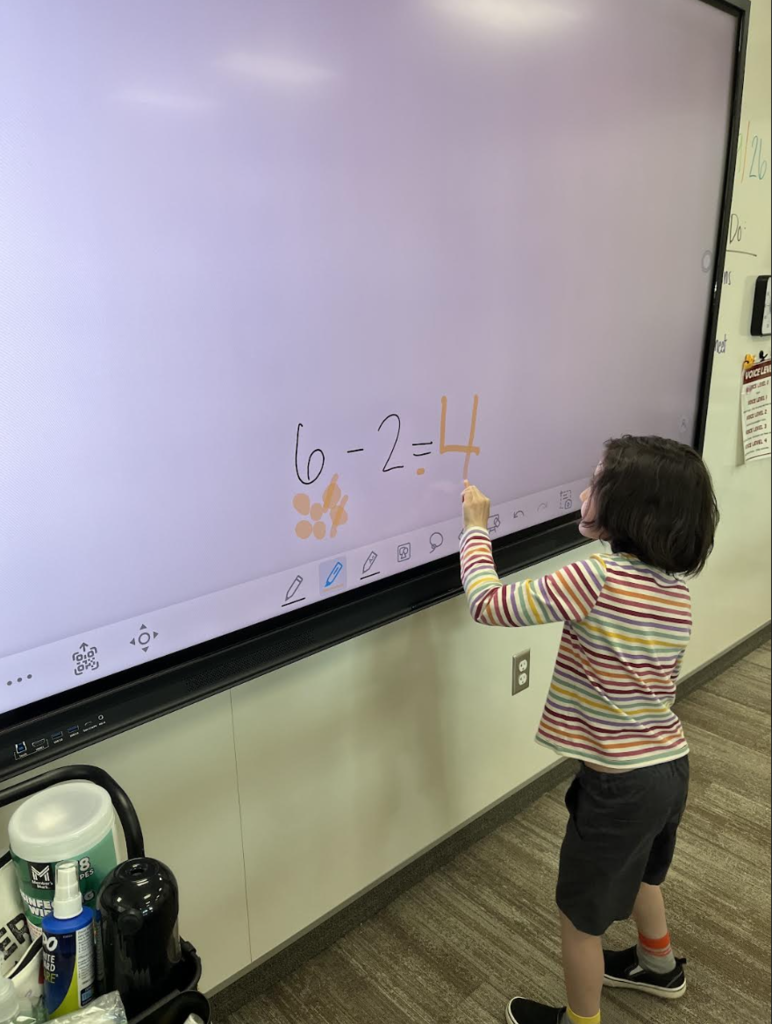 student solving a subtraction problem