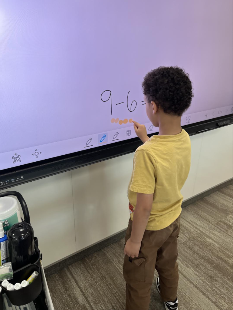 student solving a subtraction problem