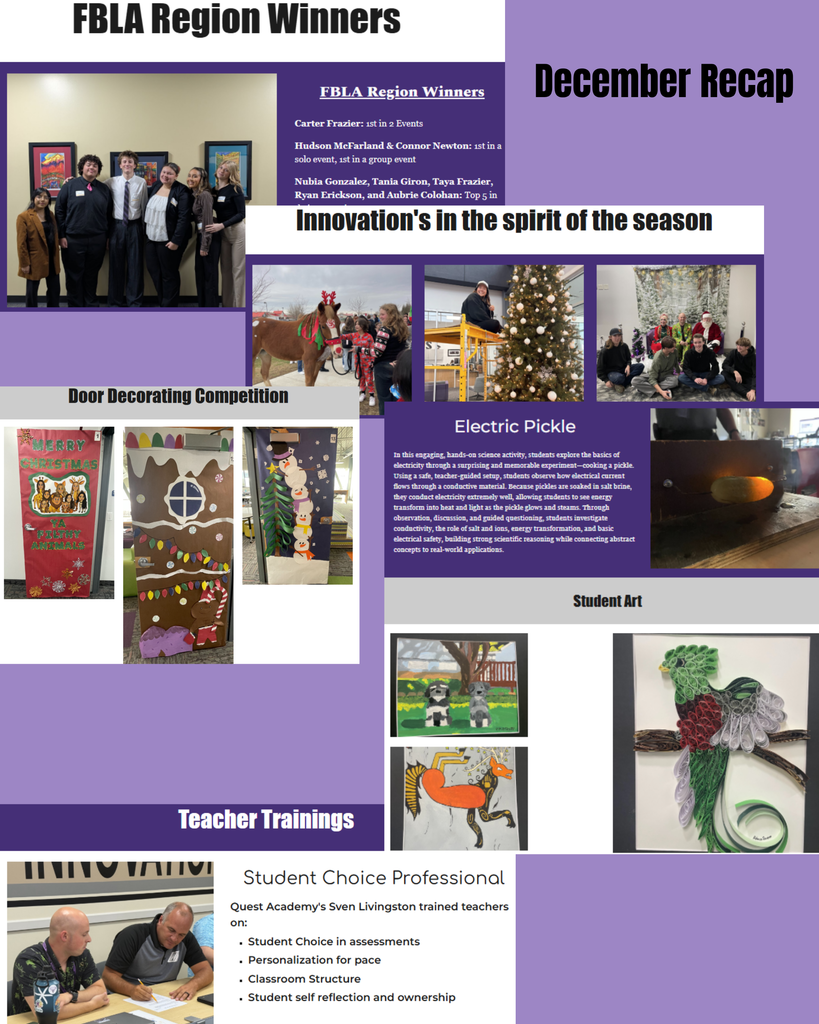 • FBLA students brought home wins at Region 🏆 • Spirit of the Season activities + door decorating across the school 🎄 • Teachers continued growing through trainings and collaboration • Creativity on full display with Electric Pickle and student art 🎨