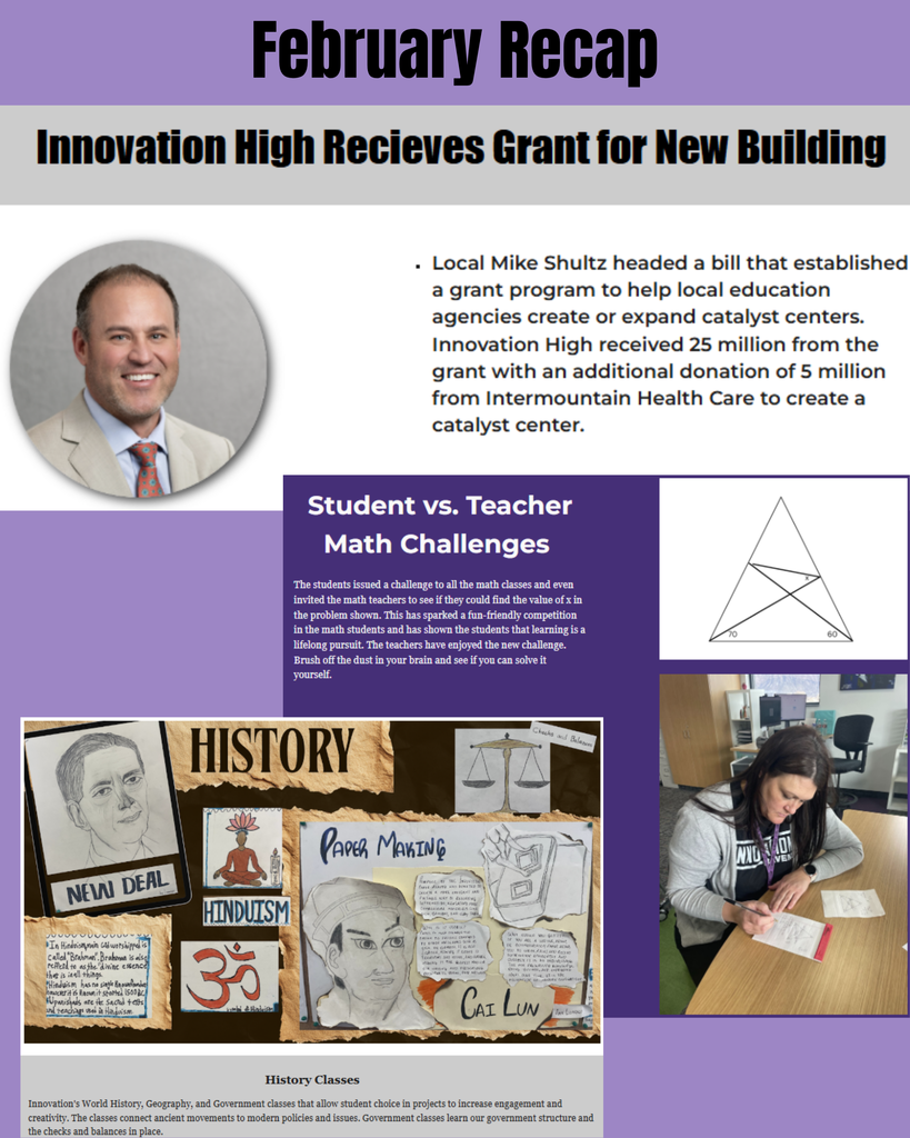 • Innovation High was awarded a $25 million grant for a new building 🏫 • Students took on academic challenges in Math and History 📚 • Continued focus on growth, progress, and pushing limits