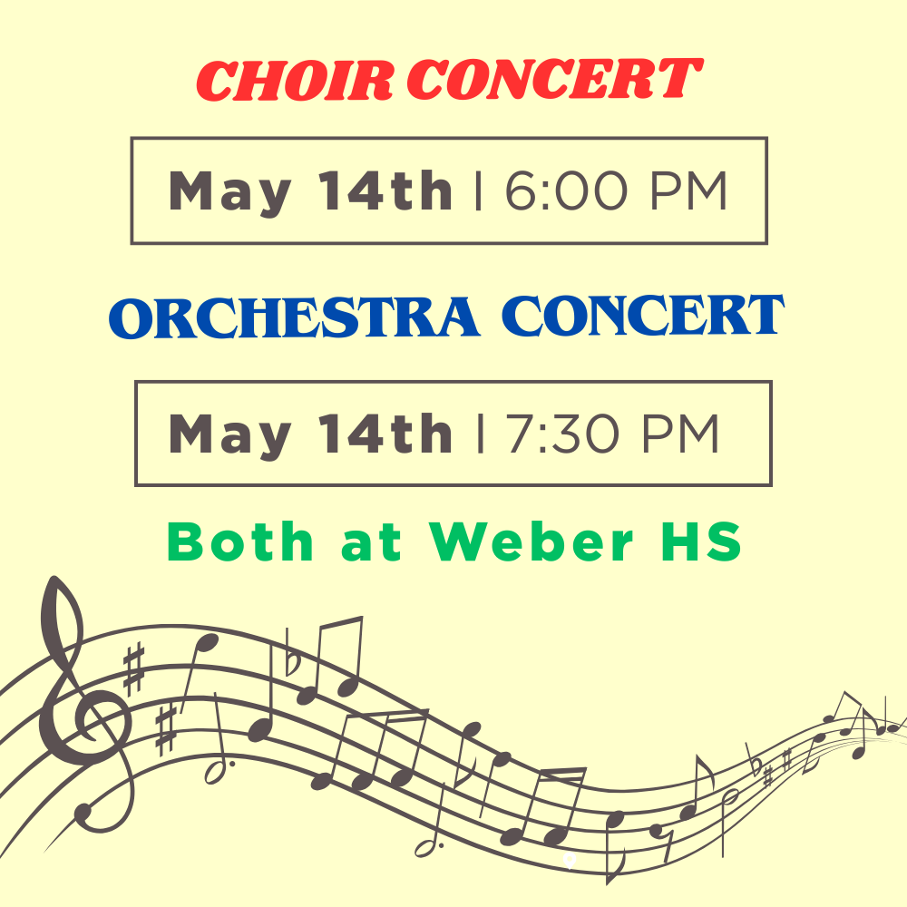 choir concert and orchestra concert this thursday at 6 and 7:30