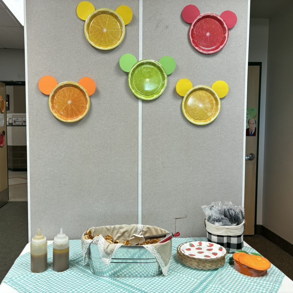 food table on the walls are Micky Mouse plates
