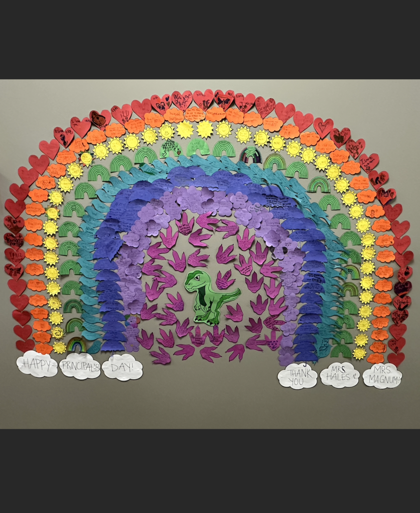 rainbow display created for our principal and intern by all the students at Roosevelt Elementary
