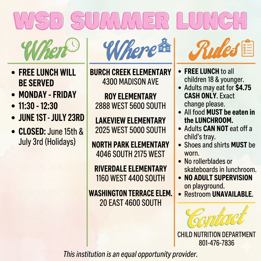 Summer lunch schedule, when, where, rules