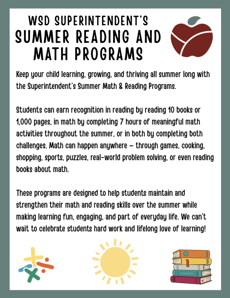 WSD superintendent reading and math program flyer- see school website for more details