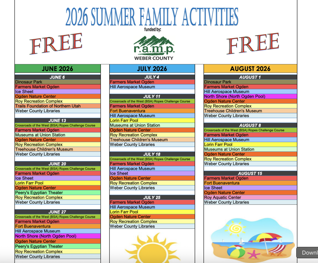weber county R.A.M.P free activity schedule