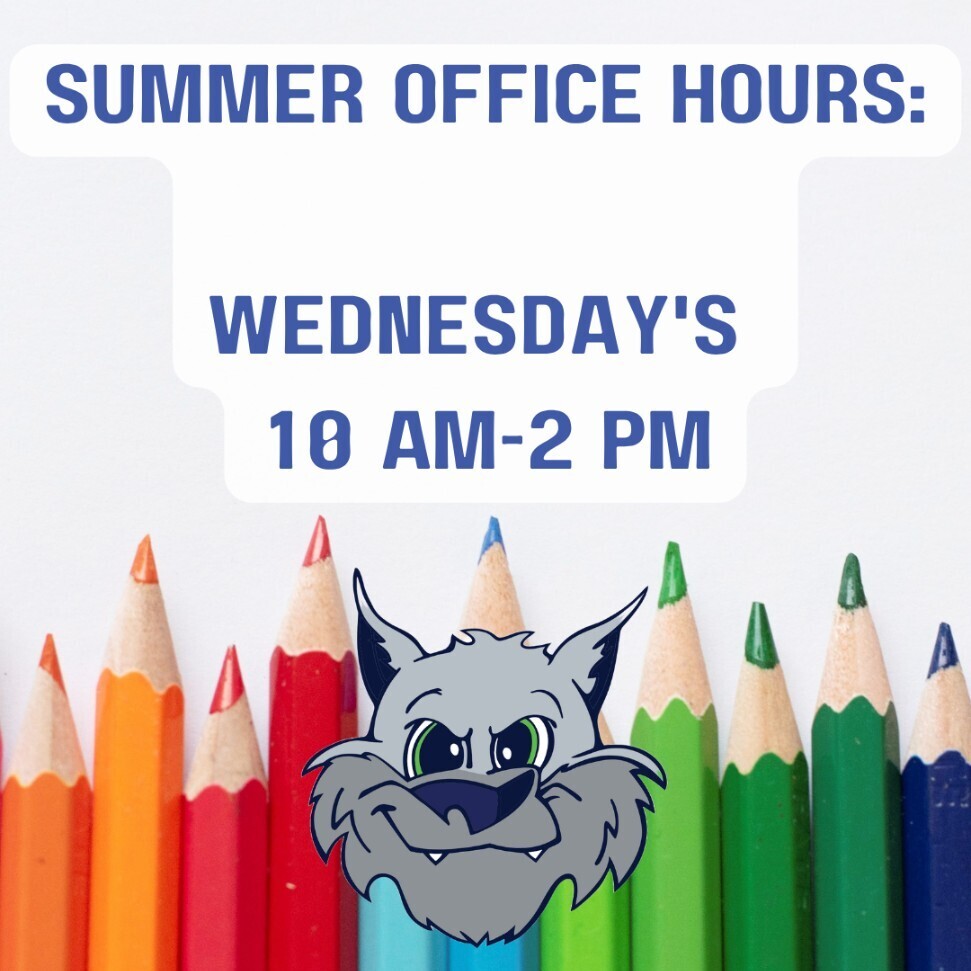 Image saying summer office hours Wednesdays from 10 am -2pm
