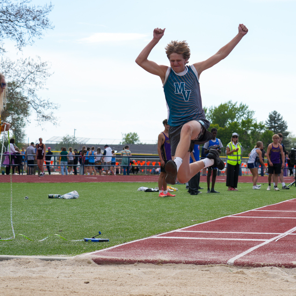 A Mountain View boy's track athlete jumps in the high jump