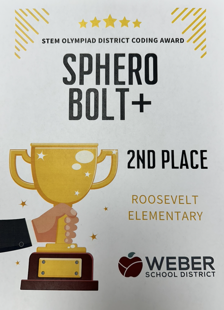 award for 2nd place in the sphero bolt+ coding