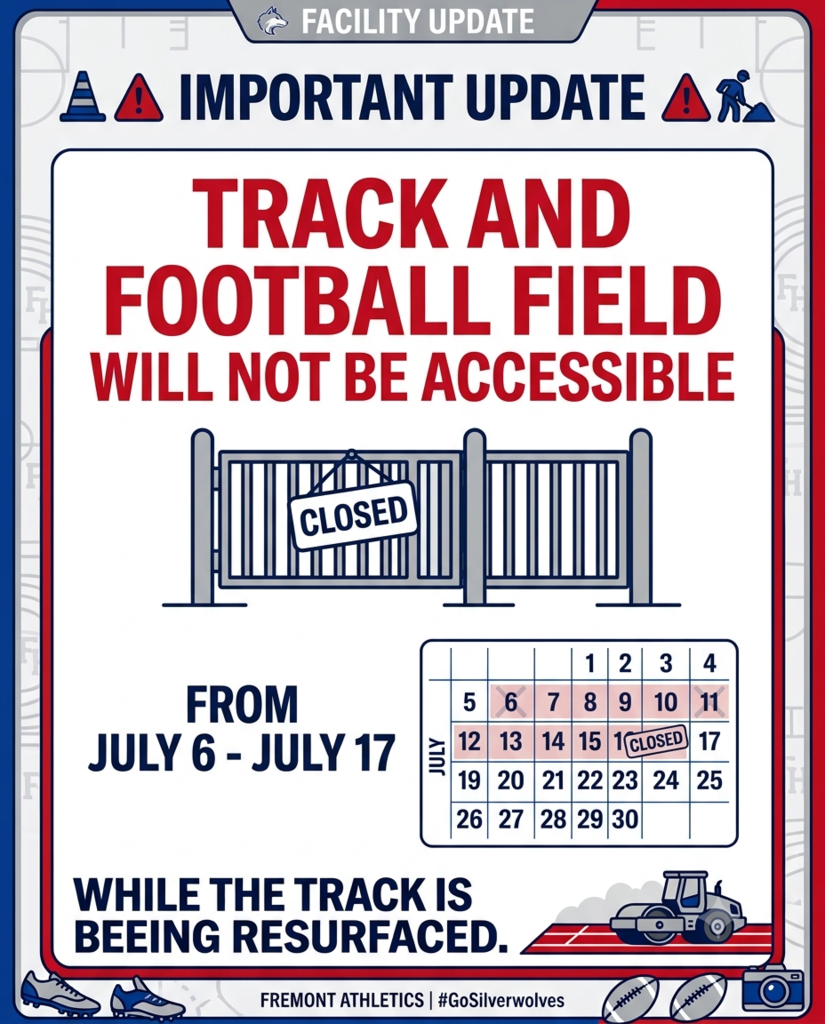 The track and football field will be inaccessible from July 6-July 17 while the track is being resurfaced. 