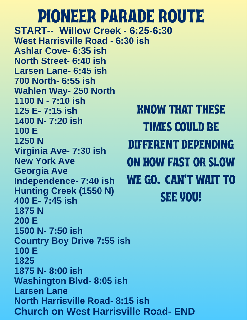Pioneer Parade Route Details