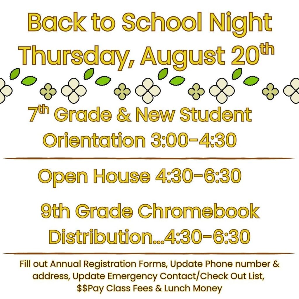 Back to School Night August 20th 3-630