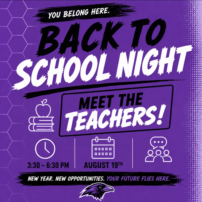 🎒✨ BACK TO SCHOOL NIGHT IS ALMOST HERE! ✨🎒  The new school year is here, and we can't wait to welcome our students and families back! 💜  📚 Join us for Back to School Night and meet the amazing teachers who will be guiding your child's learning this year. This is a great opportunity to: 🍎 Meet your teachers 🏫 Explore classrooms 📖 Learn about expectations and curriculum 🤝 Connect with our school community ❓Get your questions answered  🗓️ Date: August 19 🕞 Time: 3:30 PM – 6:30 PM  Together, let's make this school year one filled with growth, success, and unforgettable memories.  💜 New year. New opportunities. Your future flies here.