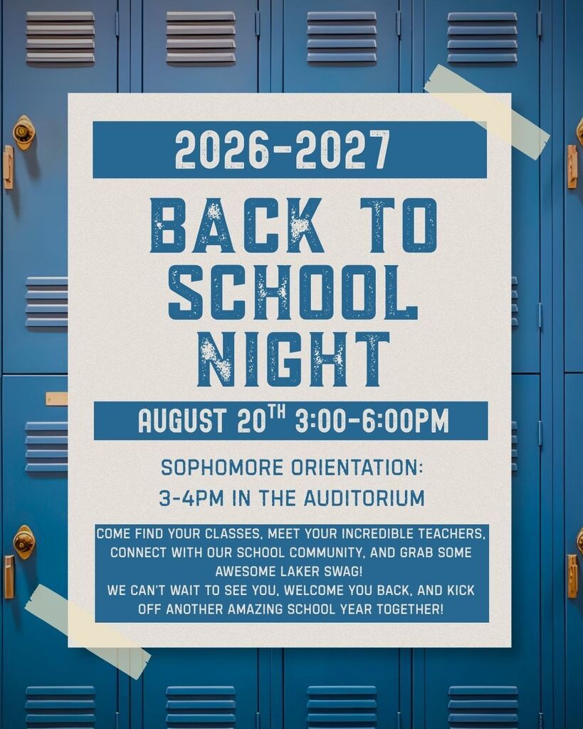 🎉 Back to School Night is August 20th 3-6:00PM, Sophomore Orientation 3-4PM in the Auditorium! 💙💛  Come find your classes, meet your incredible teachers, connect with our school community, and grab some awesome Laker swag! 🏫✨  We can’t wait to see you, welcome you back, and kick off another amazing school year together!  Let’s go, Lakers! 💙💛 #LakerNation #BackToSchool #BonnevilleProud