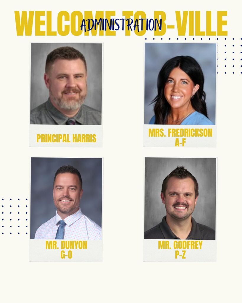 Principal Harris, Mrs. Fredrickson A-F, Mr. Dunyon G-O, Mr.Godfrey P-Z