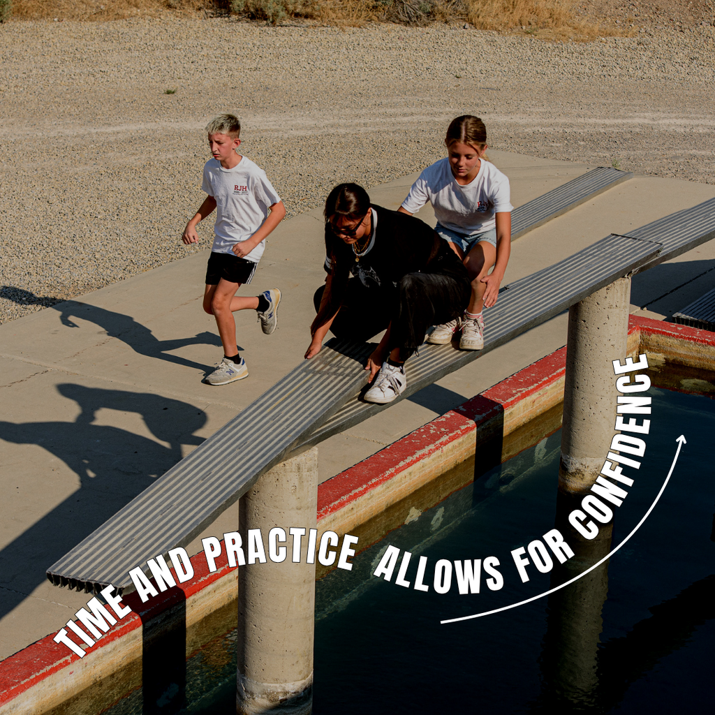Photographs of Roy junior officers at a challenge course, learning how to be leaders. "Time and practice allows for confidence"