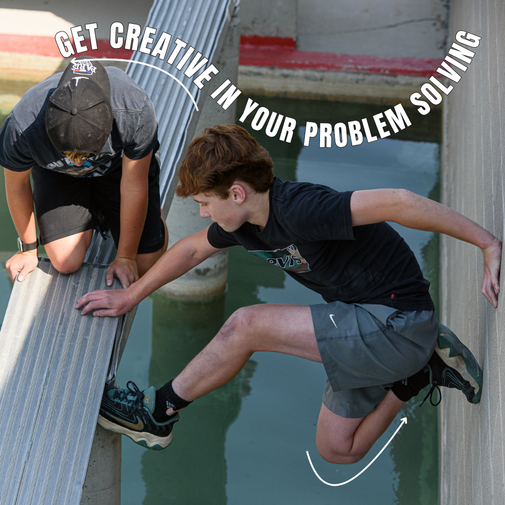 Photographs of Roy junior officers at a challenge course, learning how to be leaders. "Get Creative in your problem solving"