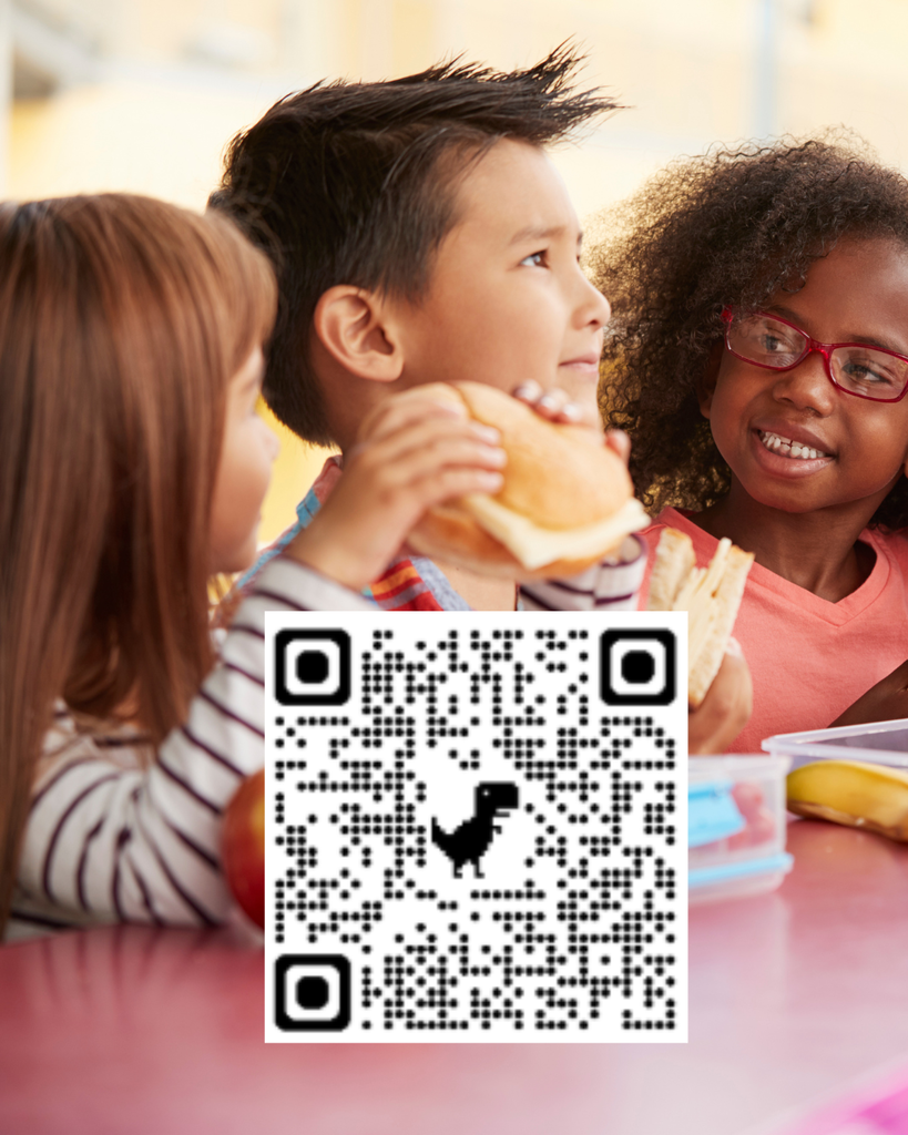 students eating lunch, qr code for scanning free and reduced lunch applications