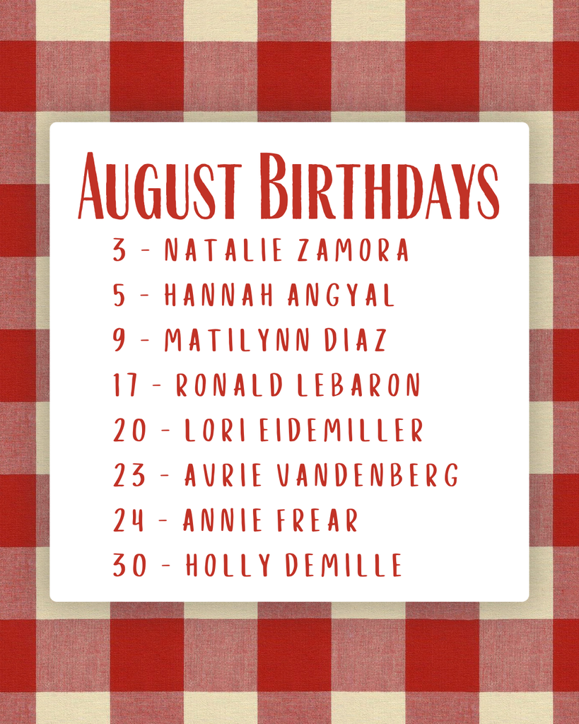 List of August Birthdays for Faculty and Staff
