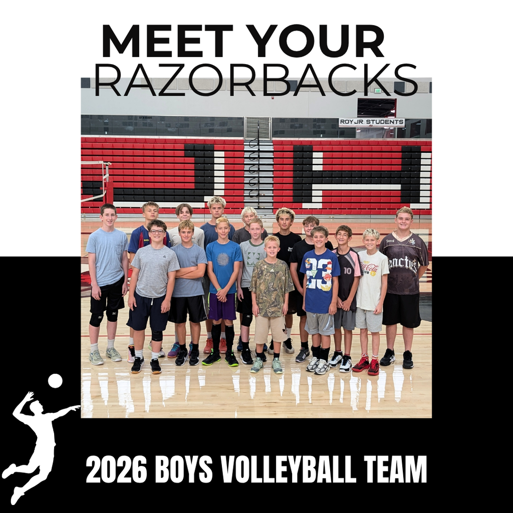 photograph of our new Roy Jr Volleyball team. :Meet your Razorbacks. 2026 Boys Volleyball team