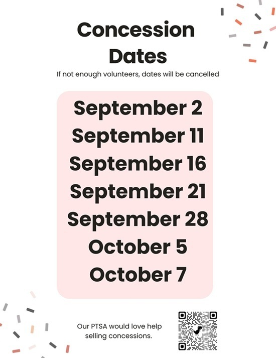 Concession Dates for PTSA Need Volunteers to Signup