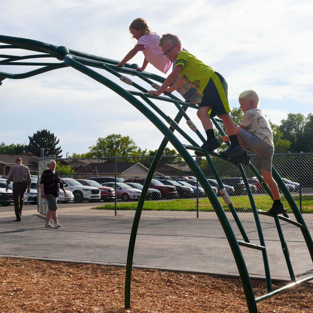 Children playing on the new playground.