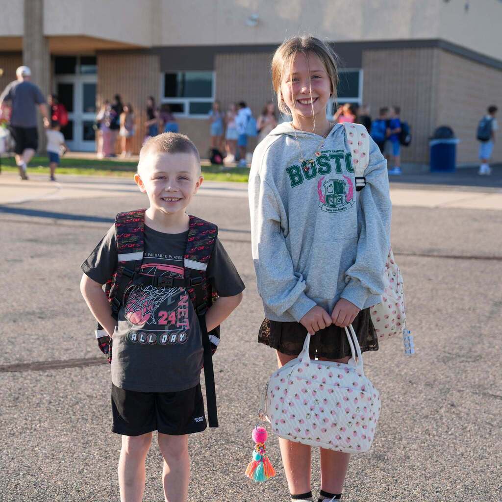 Students posing for pictures on the first day.