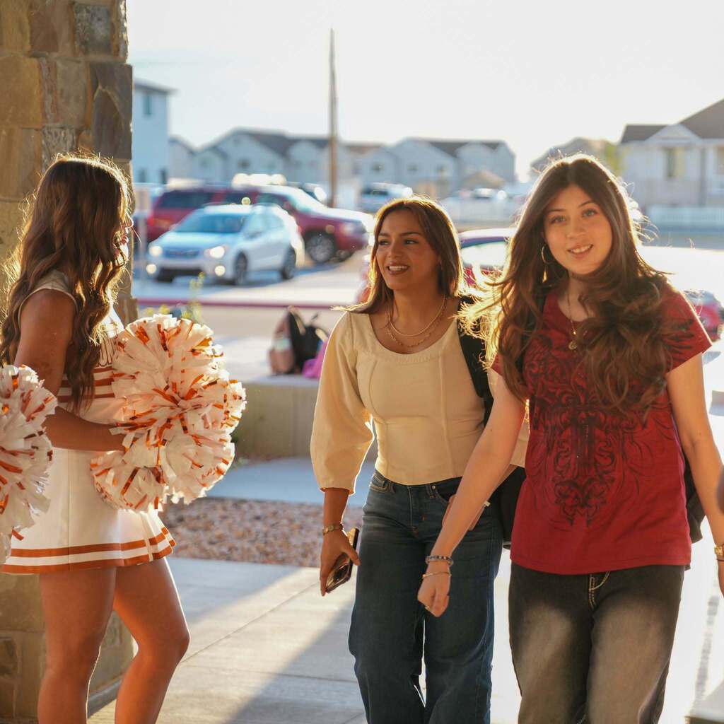 Students walking in to school on the first day.