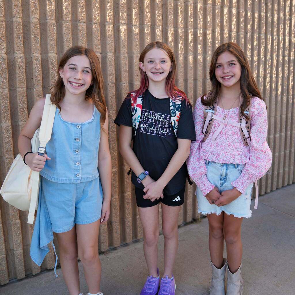 Students posing for pictures on the first day.