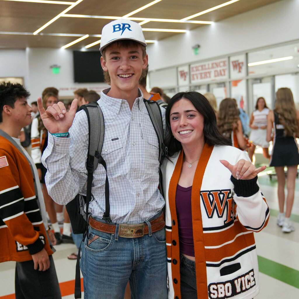 Students posing for pictures on the first day.