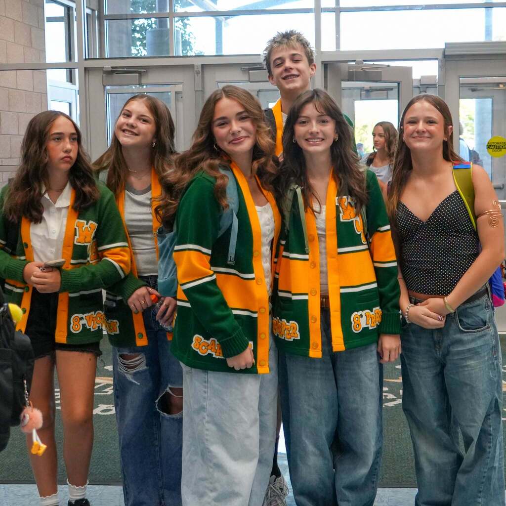 Students posing for pictures on the first day.