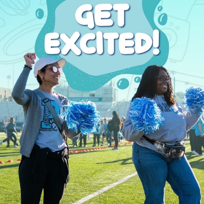 Get excited! two girls with pom poms