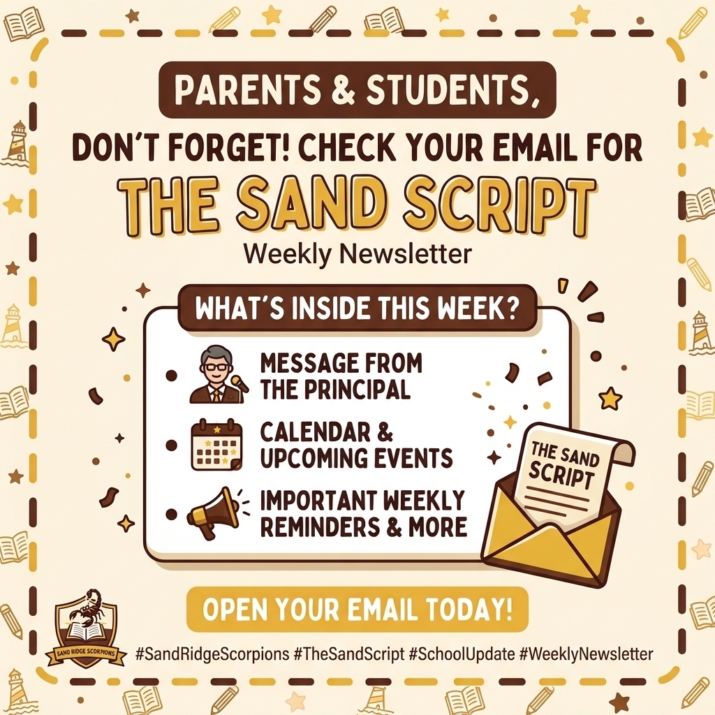 ANnouncment for checking your email to look at our weekly newsletter the Sand Script