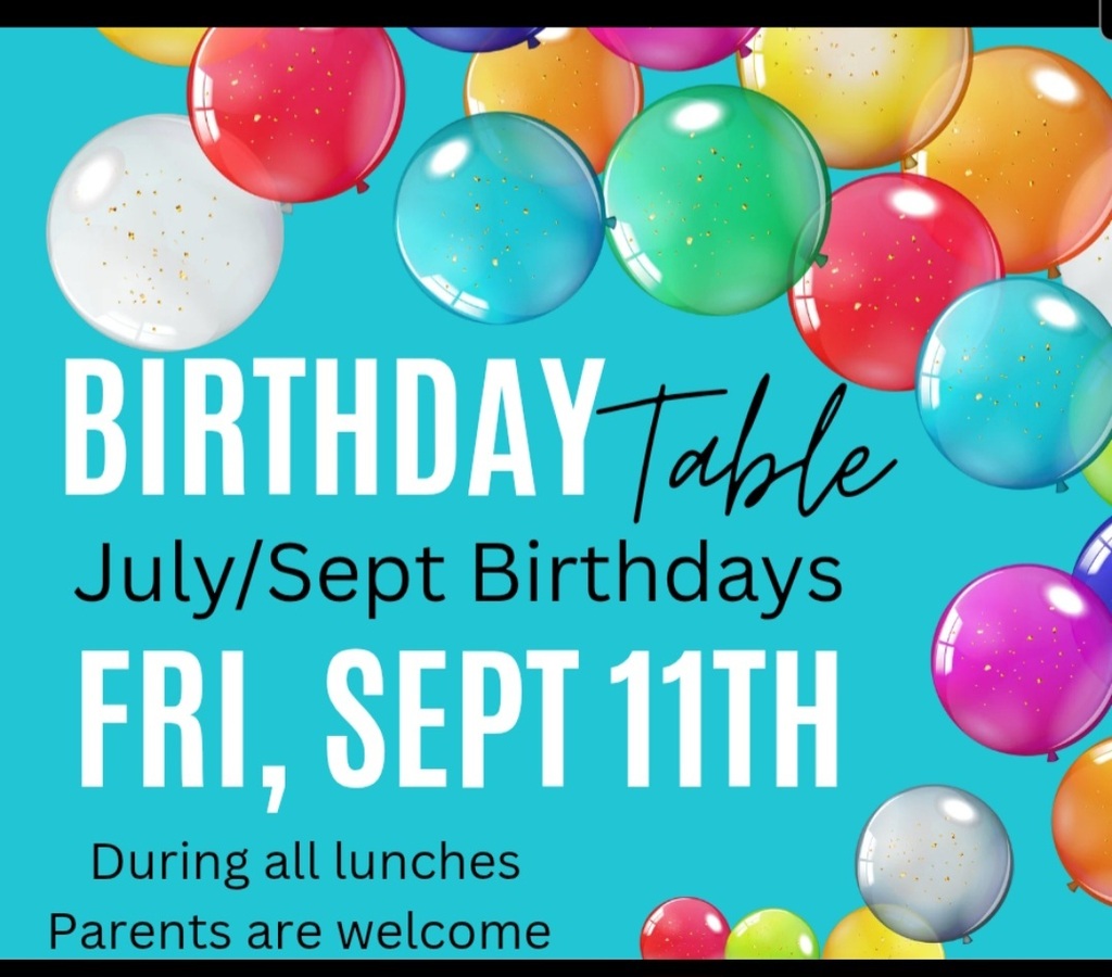 Birthday table for July and September is Friday September11th.,