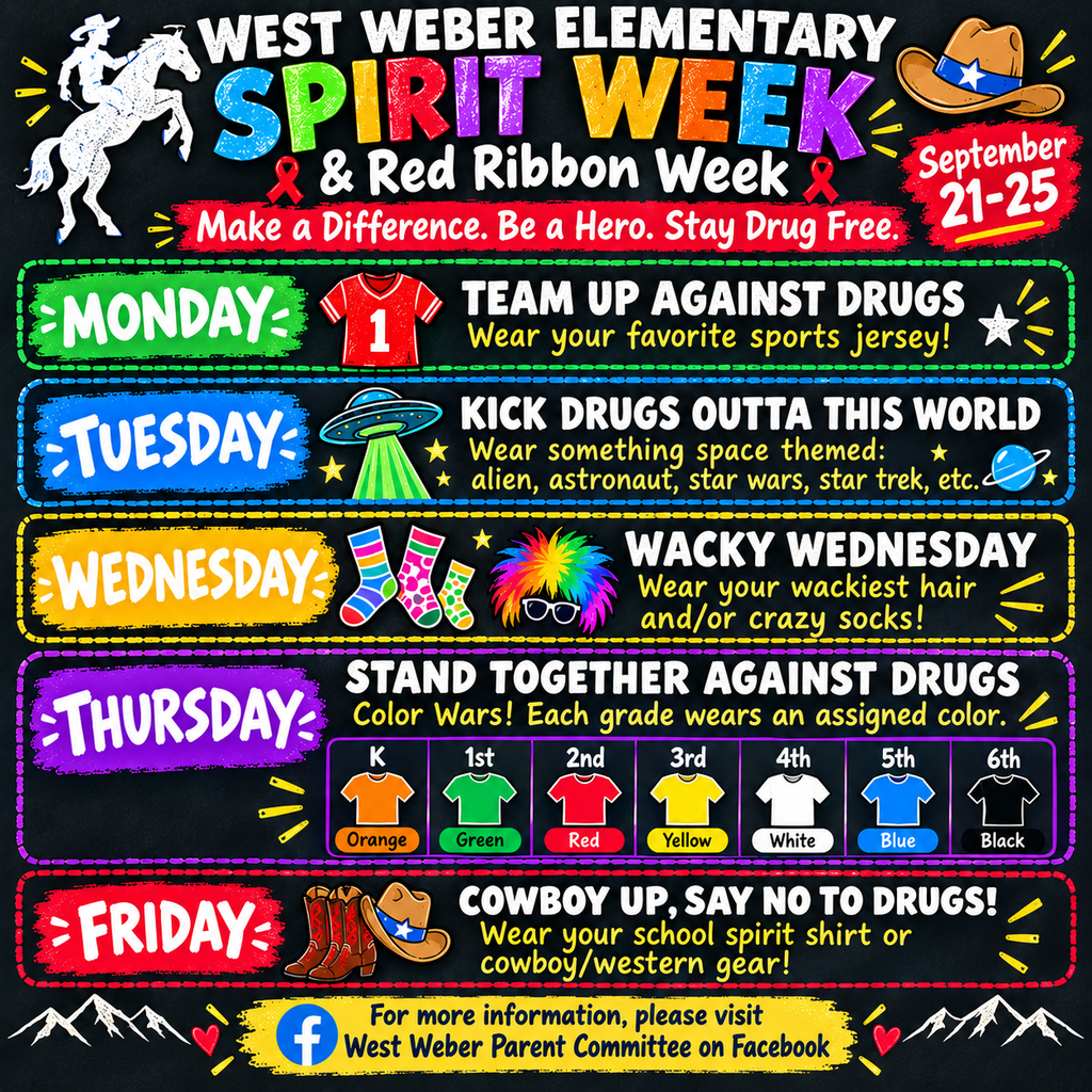 Colorful infographic for West Weber Spirit Week