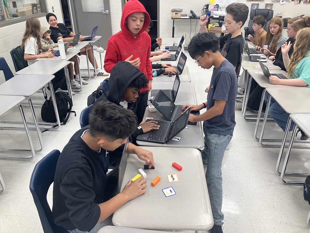 The Coding class is finishing up their Unit on Algorithmic thinking by creating a list of commands to have fellow classmates follow to create the structure in the game. The max was 7 completed in 8 minutes. 