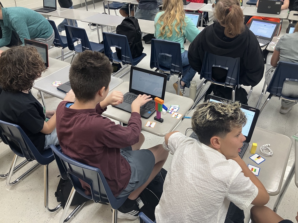 The Coding class is finishing up their Unit on Algorithmic thinking by creating a list of commands to have fellow classmates follow to create the structure in the game. The max was 7 completed in 8 minutes. 