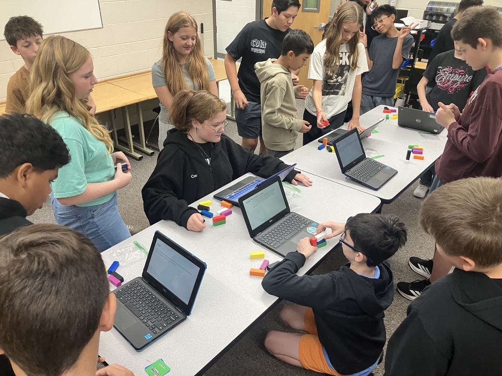 The Coding class is finishing up their Unit on Algorithmic thinking by creating a list of commands to have fellow classmates follow to create the structure in the game. The max was 7 completed in 8 minutes. 