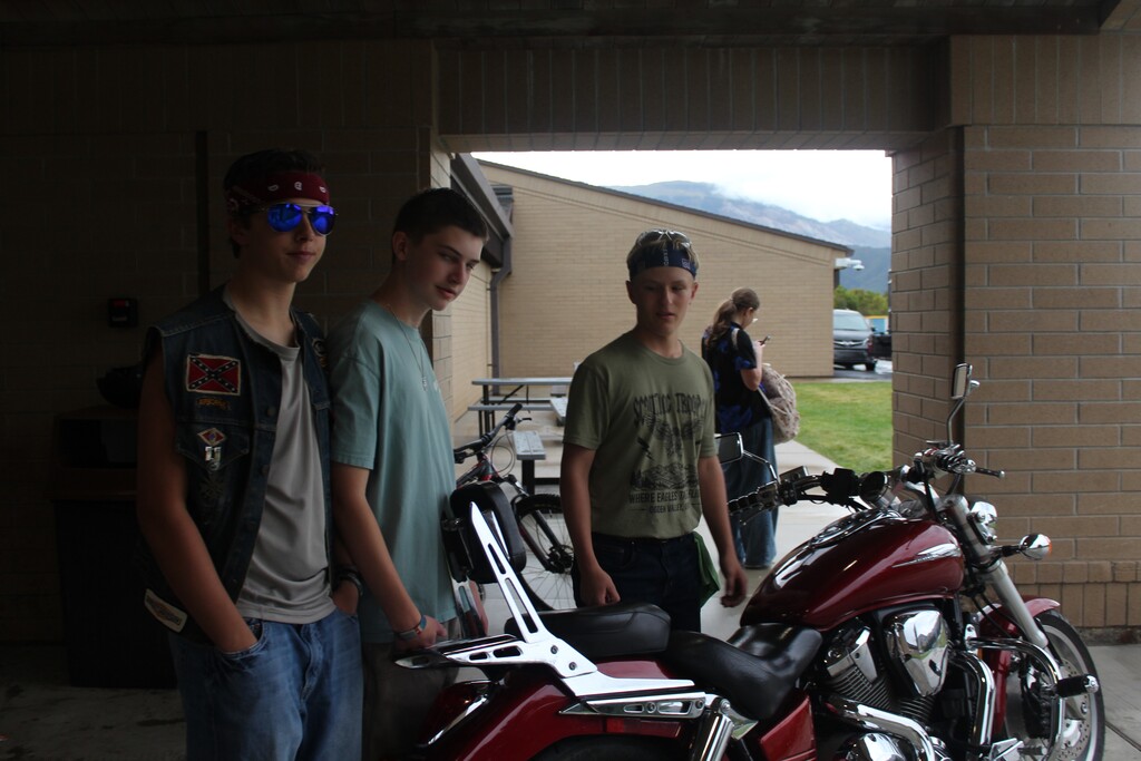 Snowcrest students dressed up as bikers for Stomp