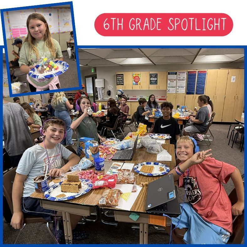 pyramid power 6th grade spotlight. students with pyramid creations out of food
