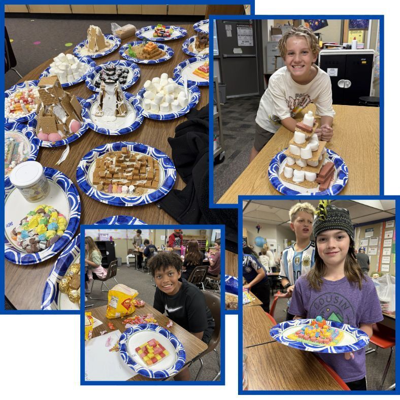 pyramid power 6th grade spotlight. students with pyramid creations out of food