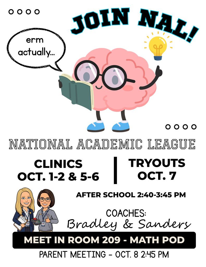 Join NAL Clinics Oct 1-6 right after school Tryouts on Oct 7th