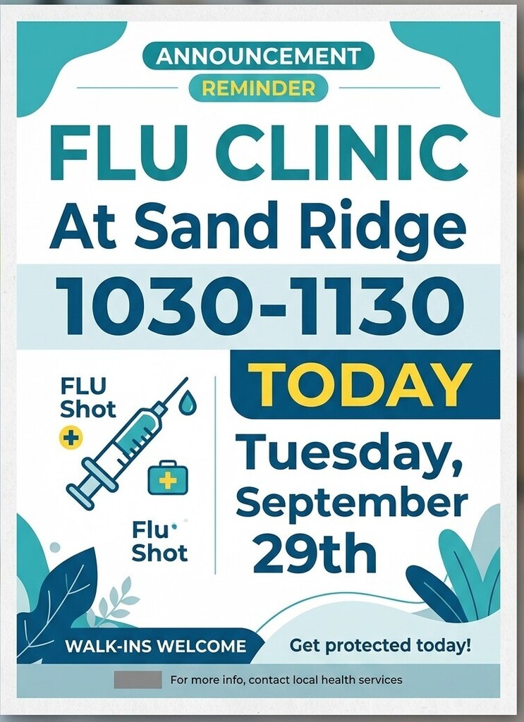 Flu Clinic today at SRJH 1030-1130