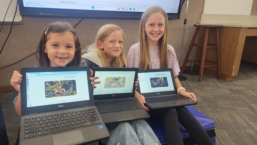 students posing while working on chromebooks 