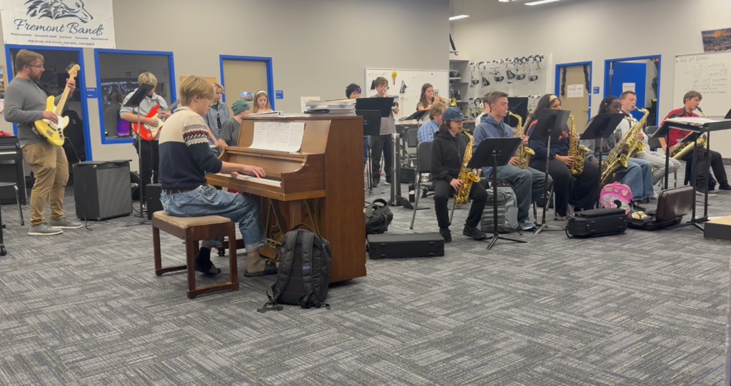 Jazz band practices at Fremont High