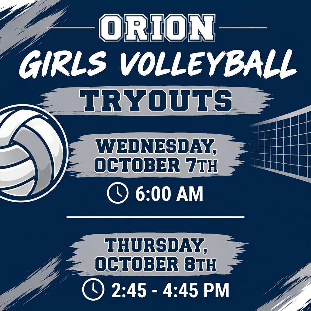 Girls Volleyball Tryouts!  Wednesday October 7th @ 6 am Thursday October 8th @ 2:45-4:45 pm