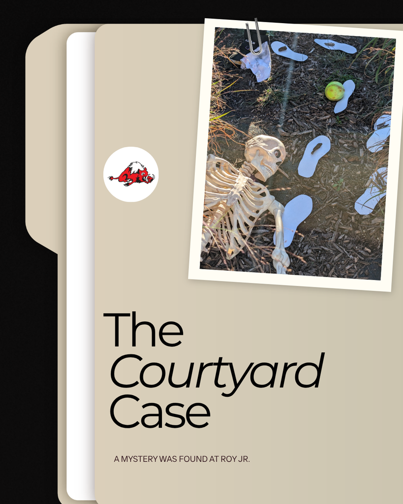 Photographs from Roy Jr's Investigative Science class as they work on a project "The Courtyard Case. A Mystery was found at Roy Jr."
