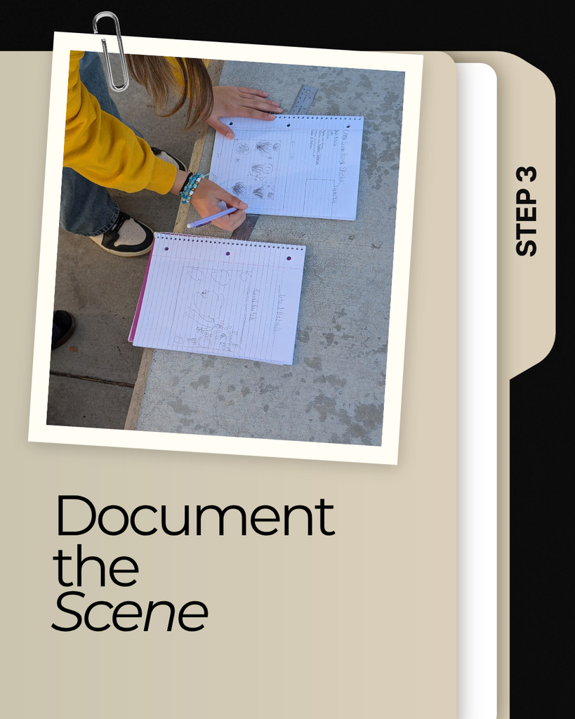 Photographs from Roy Jr's Investigative Science class as they work on a project "The Courtyard Case. A Mystery was found at Roy Jr."