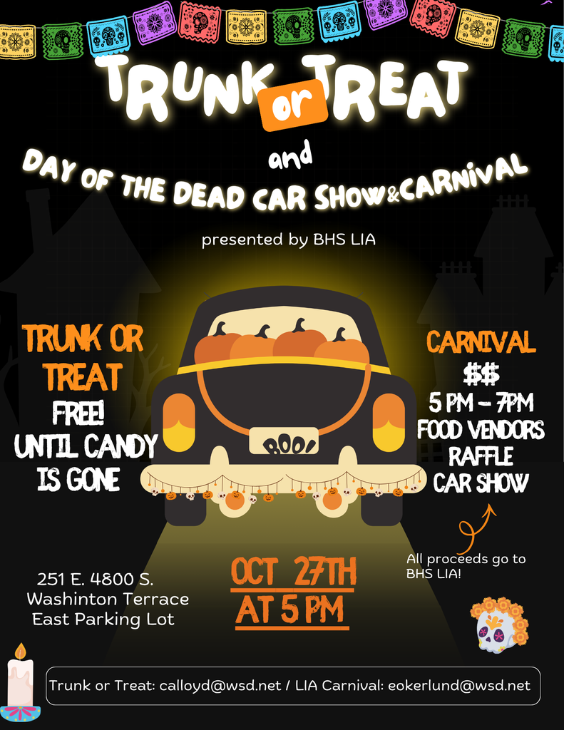 Trunk or Treat and Day of the Dead Car Show & Carnival October 27th at 5pm